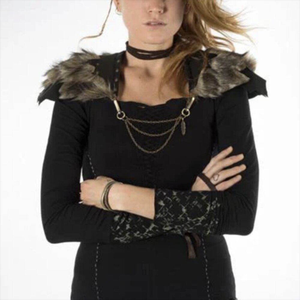 Handmade Leather and Fur Viking Costume Shoulder Epaulettes Costume Cosplay